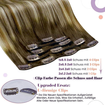 Echthaar Clip-in Extensions Ombre Braun-Blond 35cm