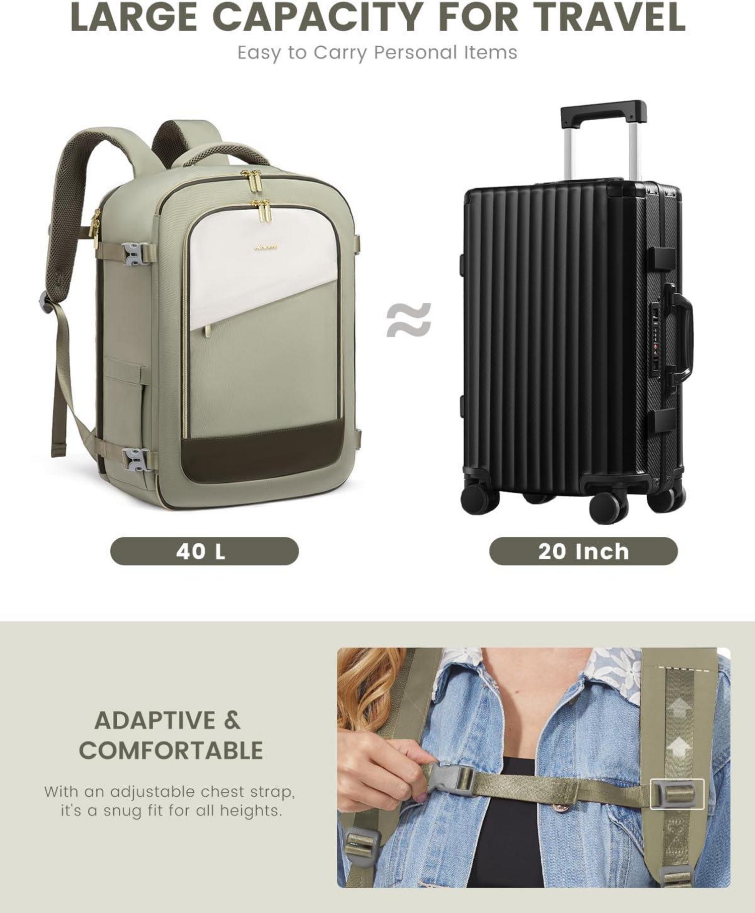 Handgepäck Rucksack Damen Herren Flugzeug 40L Wasserdicht