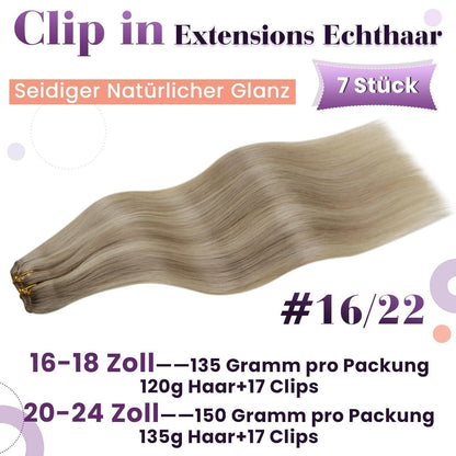 Echthaar Clip-in Extensions Blond Highlights 50cm