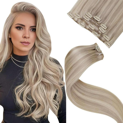 Blond Remy Haarverlängerung Clip-In Echthaar 50cm Aschblond