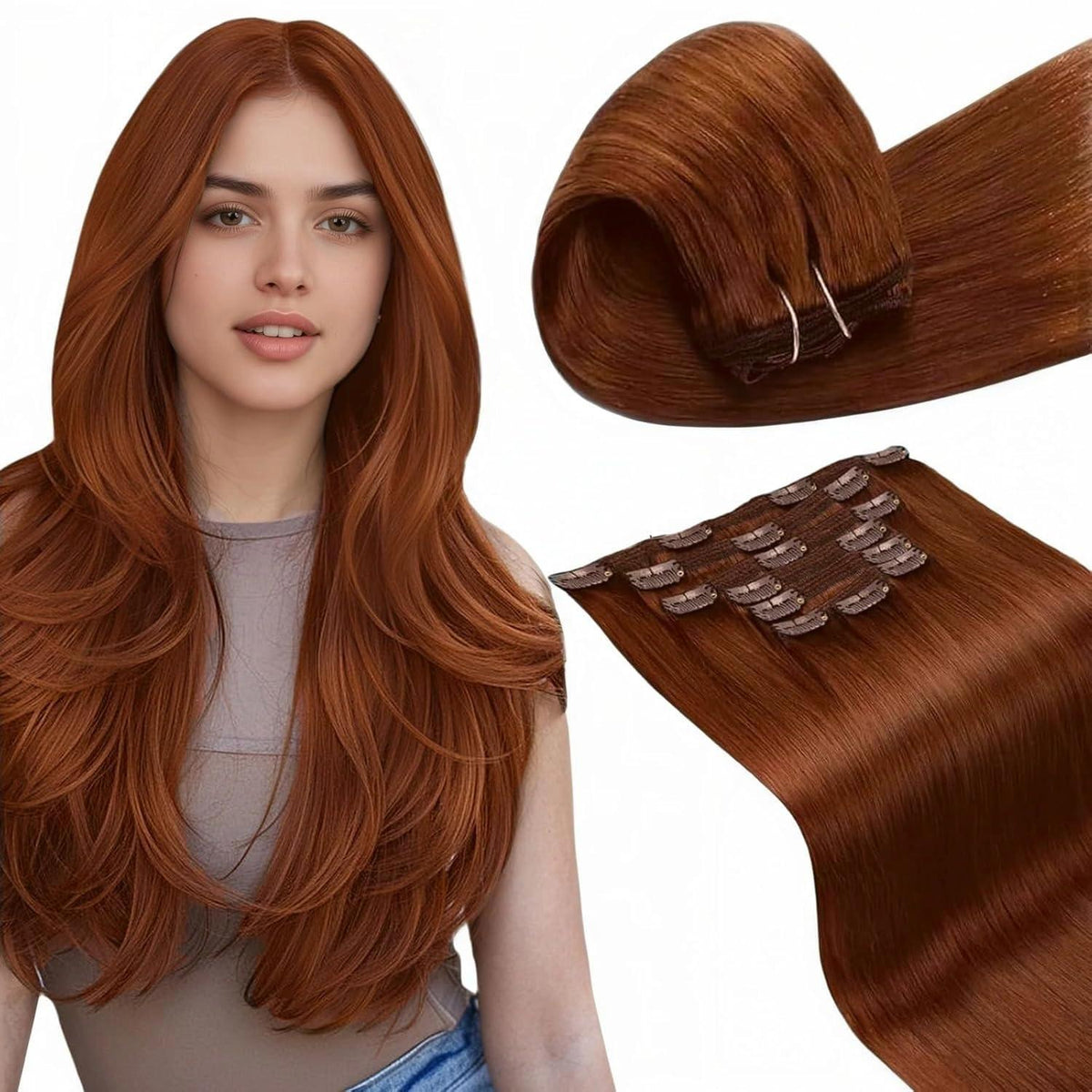 Rote Echthaar Clip-Ins 60cm – Volumenset
