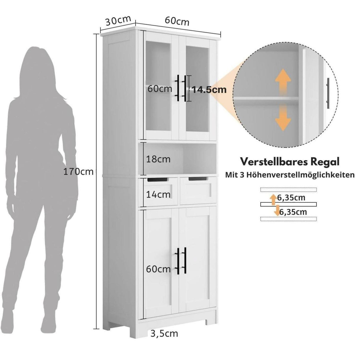 Hochschrank mit 4 Türen – Vitrine & Küchenschrank für Küche & Wohnen