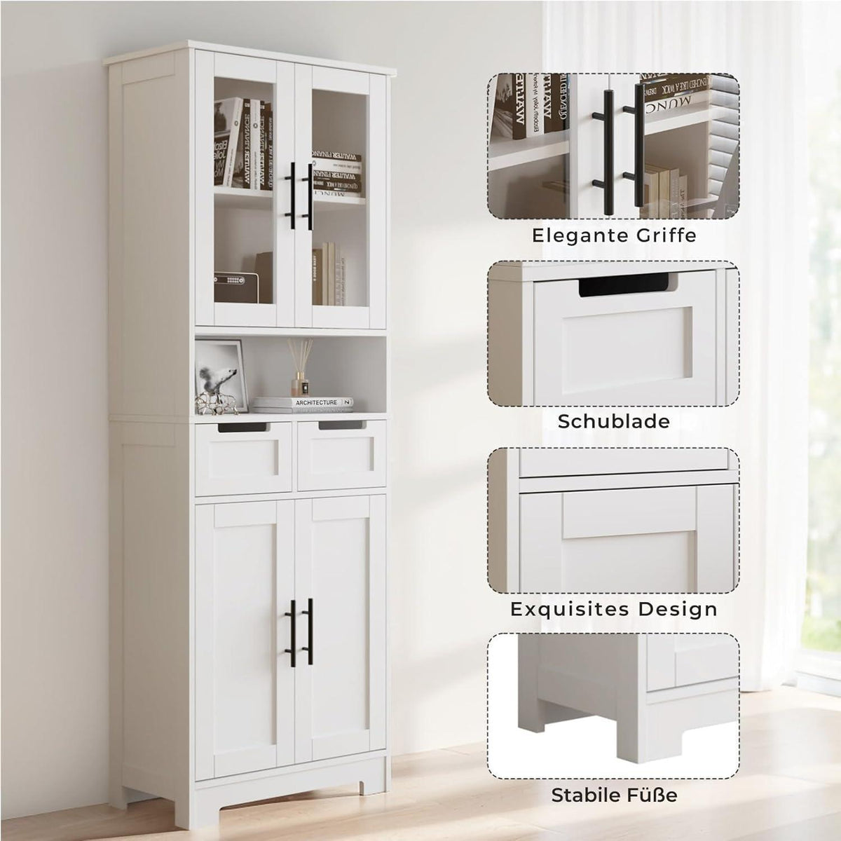 Hochschrank mit 4 Türen – Vitrine & Küchenschrank für Küche & Wohnen