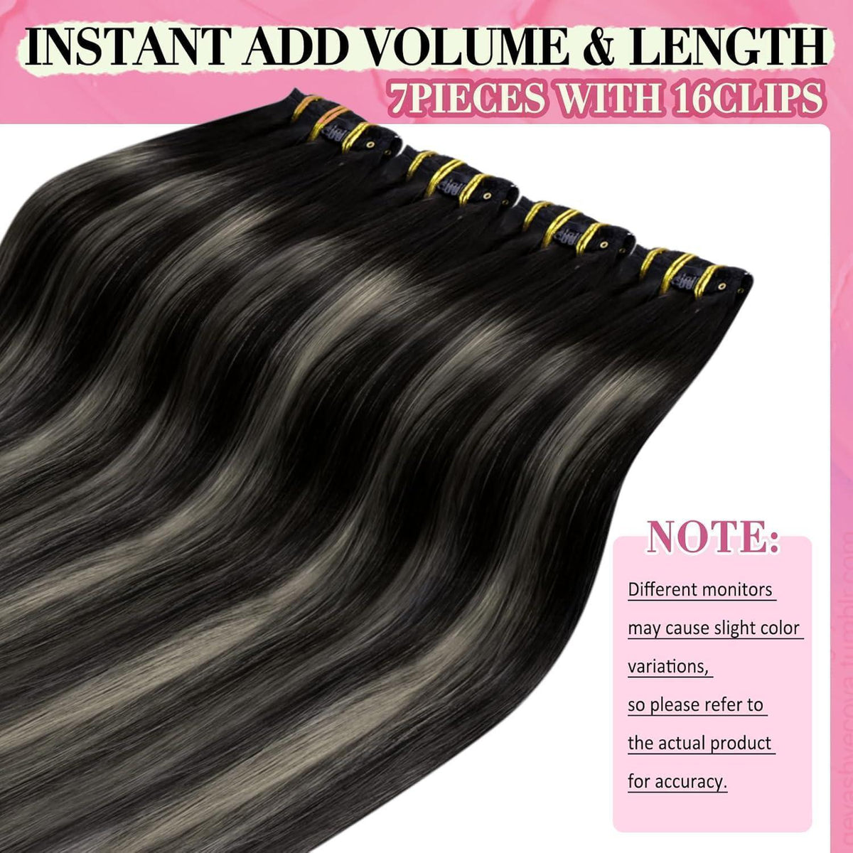 Clip-in Echthaar Extensions Ombre Schwarz Silber 50cm