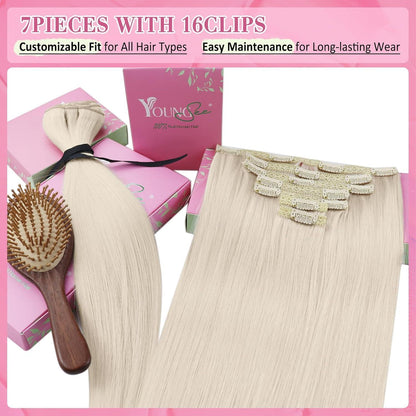 Echthaar Clip-in Extensions Platinblond 45cm