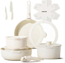 Abnehmbare Grifftöpfe und Pfannensets 17-teilig Induktion Beige
