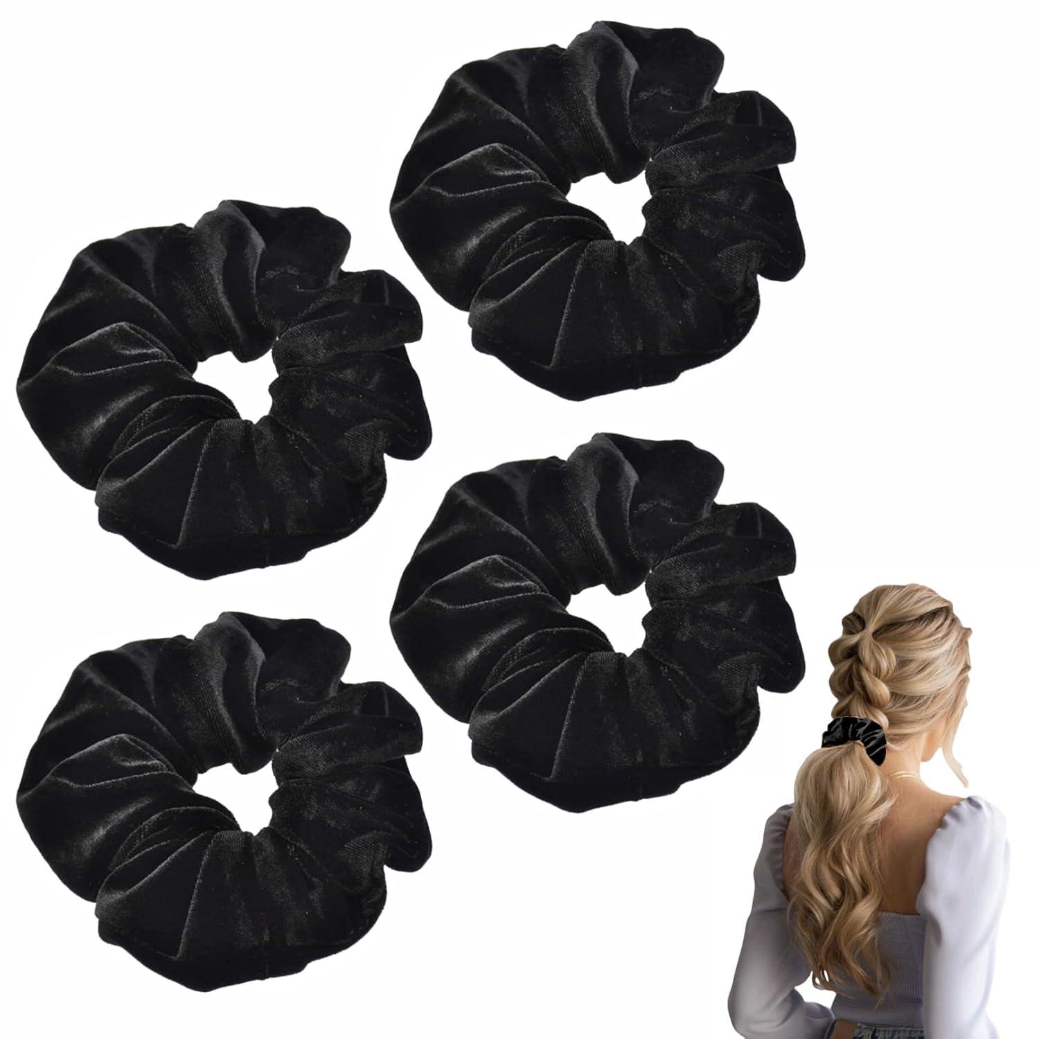 Schwarze Samt Scrunchies Haargummis 4er Pack
