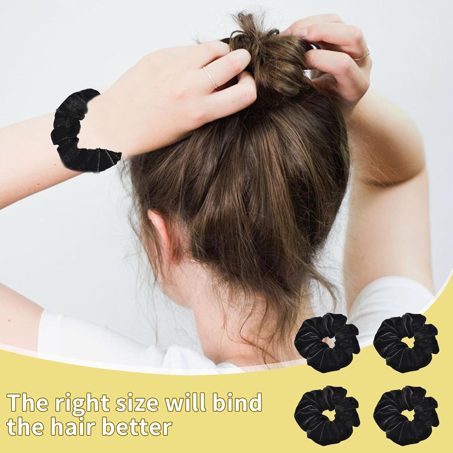 4er Set Schwarze Samt Scrunchies Haargummi für Damen Mädchen