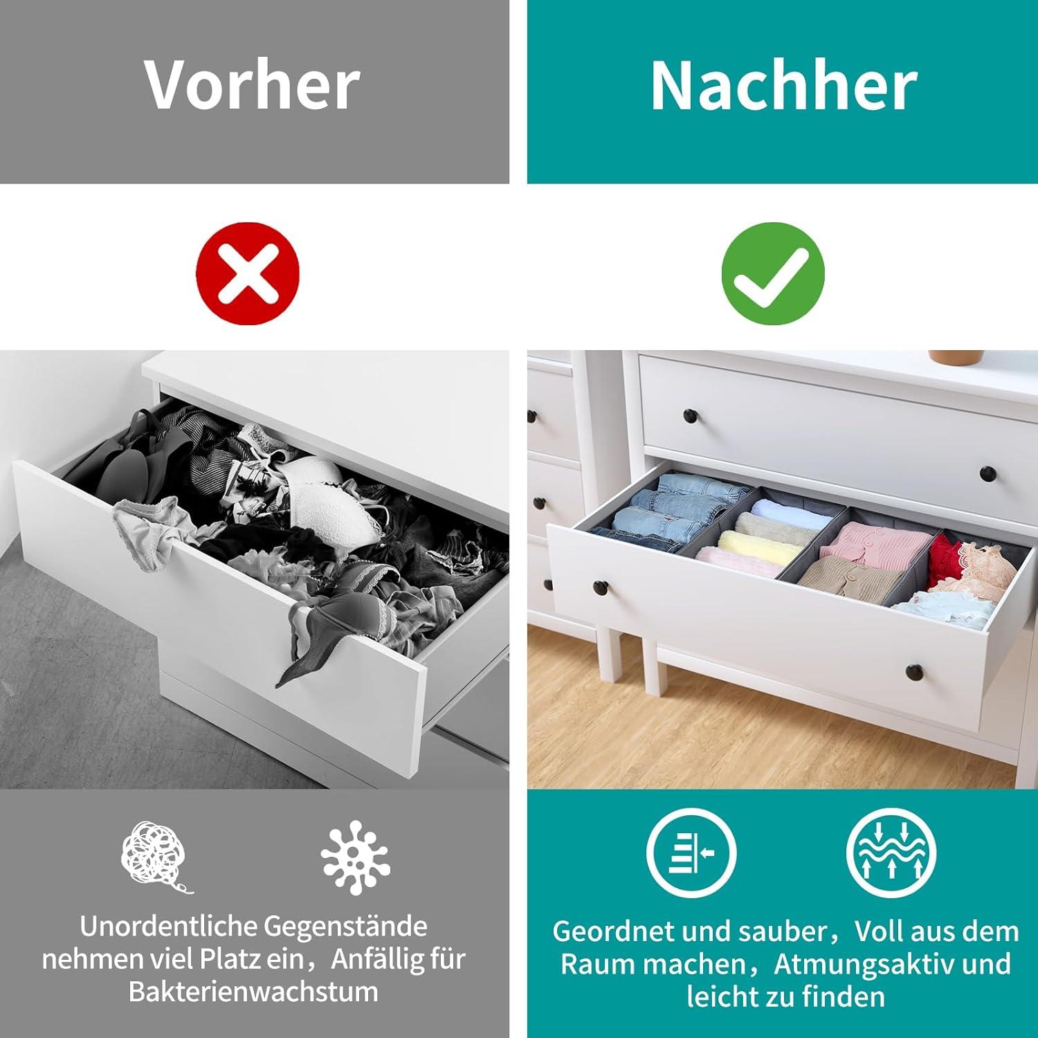 Schubladen Organizer für Hemnes Kommode 108x96 cm 4er-Set Grau