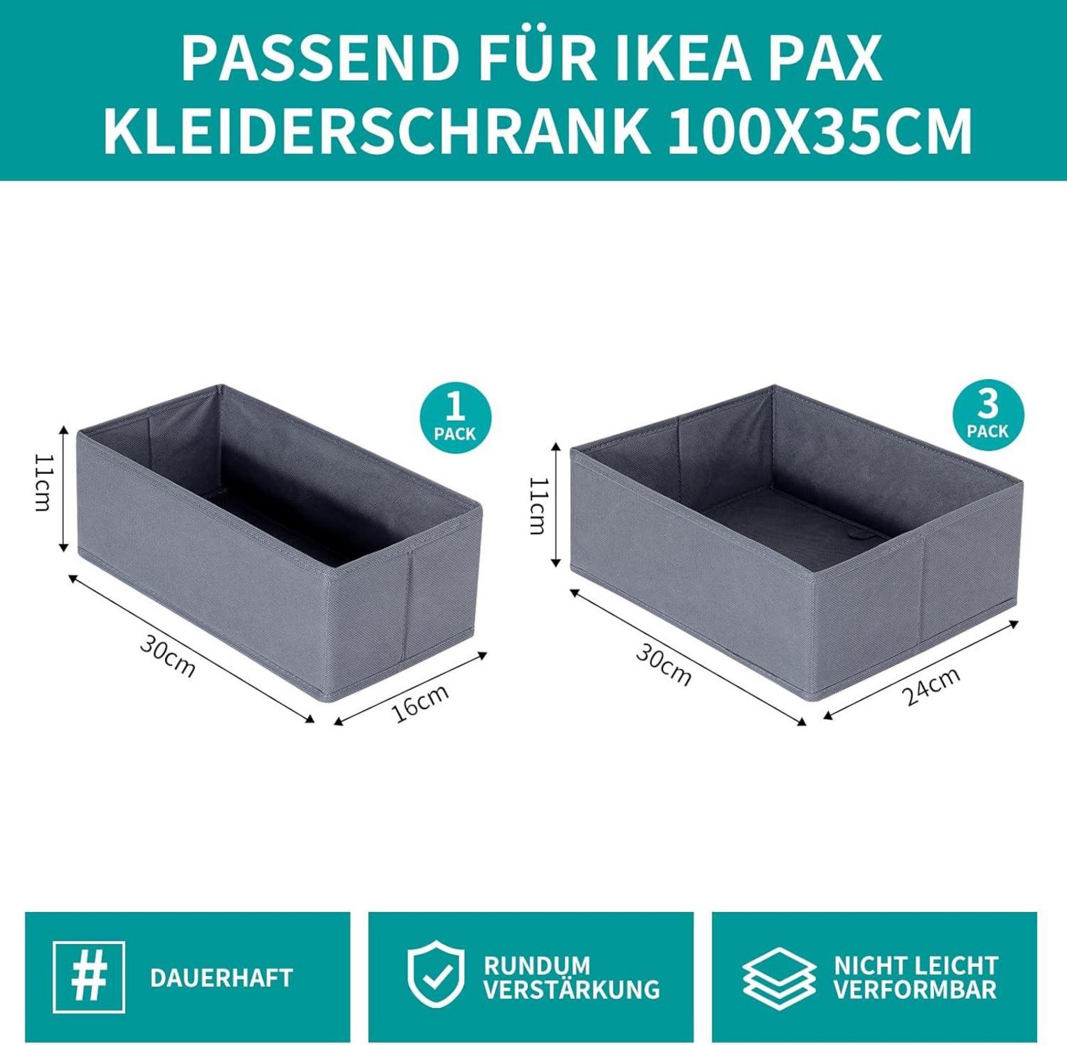 Schubladen Organizer für PAX Kleiderschrank 100x35cm - 4er-Set, Grau
