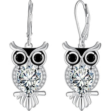 Silber 925 Hängende Eulen Ohrringe, Lang, Zirkonia, Geschenkidee