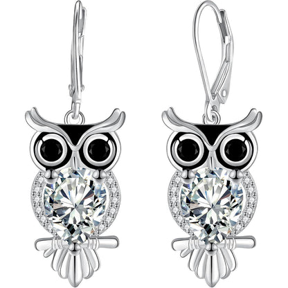 Silber 925 Hängende Eulen Ohrringe, Lang, Zirkonia, Geschenkidee