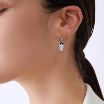 Silber 925 Hängende Eulen Ohrringe, Lang, Zirkonia, Geschenkidee