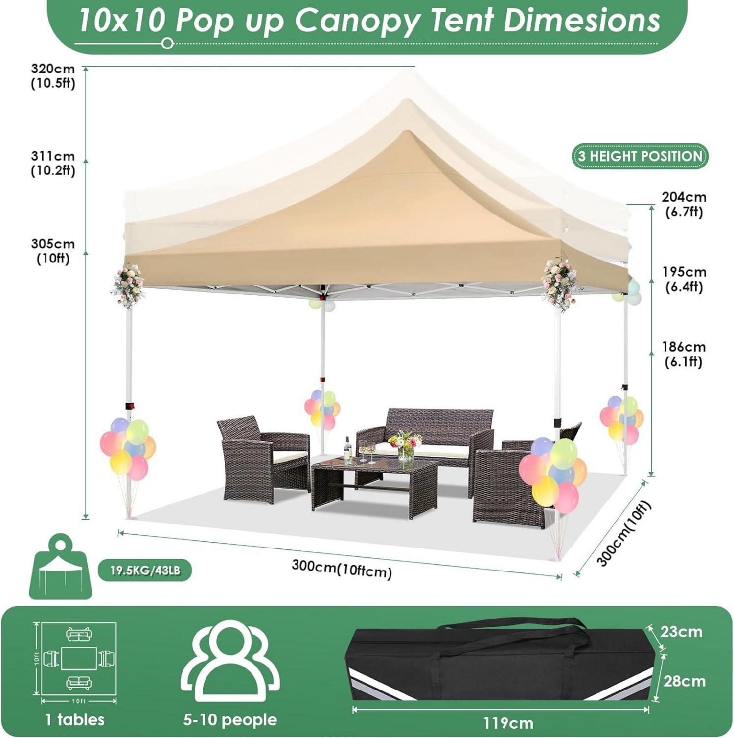 COBIZI Faltpavillon 3x3m Khaki Wasserdicht Stabil Winterfest Pop-up Partyzelt Anti-UV