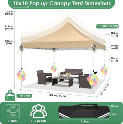 COBIZI Faltpavillon 3x3m Khaki Wasserdicht Stabil Winterfest Pop-up Partyzelt Anti-UV