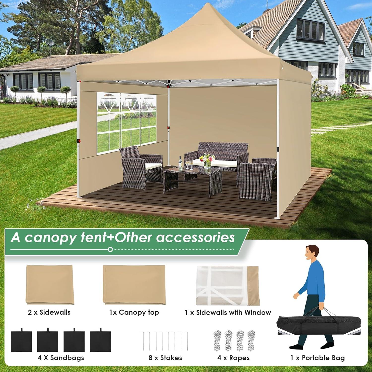COBIZI Faltpavillon 3x3m Wasserdicht Stabil mit Seitenteilen & Sandsack, Khaki