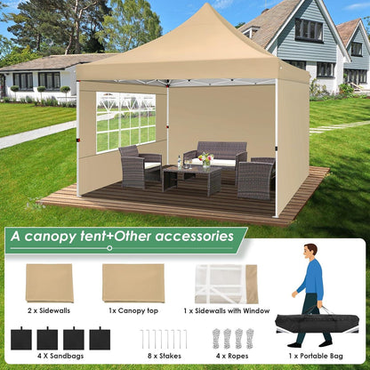 COBIZI Faltpavillon 3x3m Wasserdicht Stabil mit Seitenteilen & Sandsack, Khaki