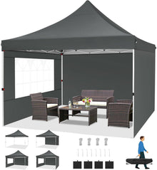 Faltpavillon 3x3m Wasserdicht Stabil Winterfest Grau mit Seitenwänden