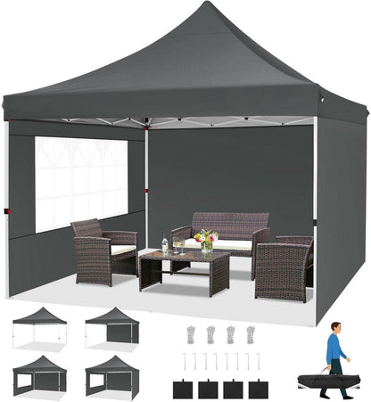 Faltpavillon 3x3m Wasserdicht Stabil Winterfest Grau mit Seitenwänden
