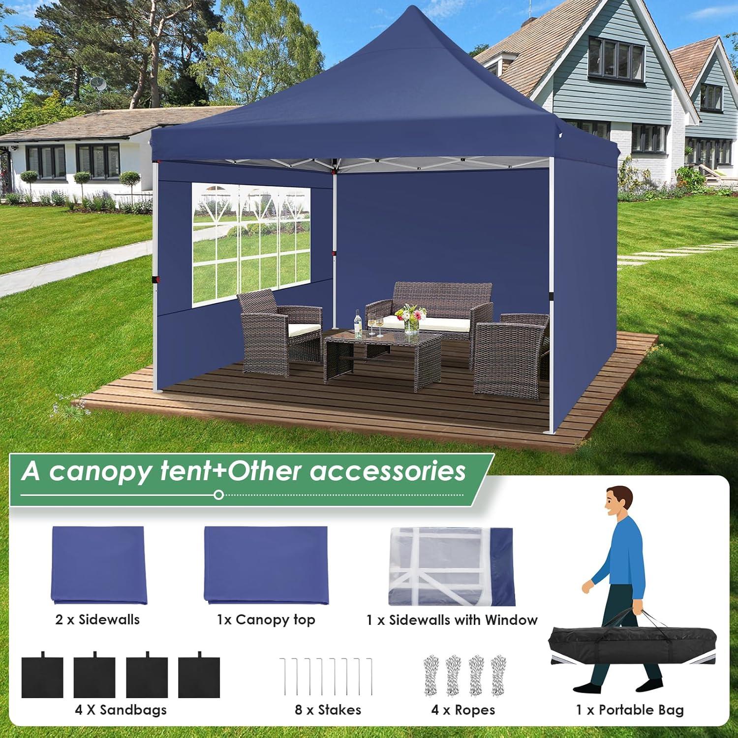 COBIZI Faltpavillon 3x3m Wasserdicht Stabil mit 3 Seitenwänden - Marineblau