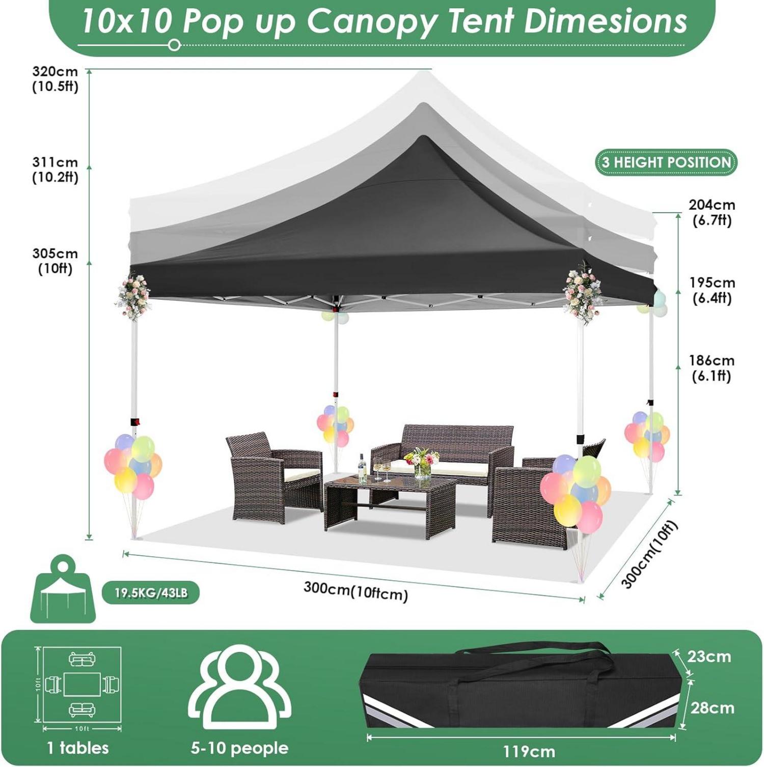 COBIZI Faltpavillon 3x3m Wasserdicht Winterfest Stabil - Schwarz
