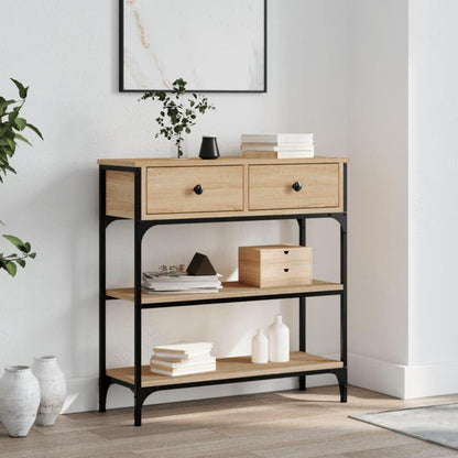 Schmaler Konsolentisch 3-stöckig mit Schubladen & Unterregalen, Braun