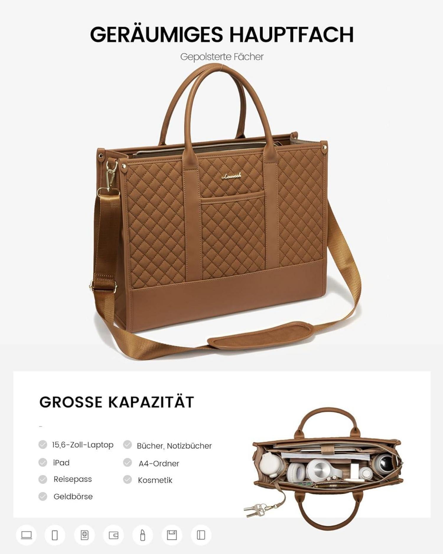 Laptoptasche Damen 15,6 Zoll Wasserdicht Handtasche Aktentasche Uni
