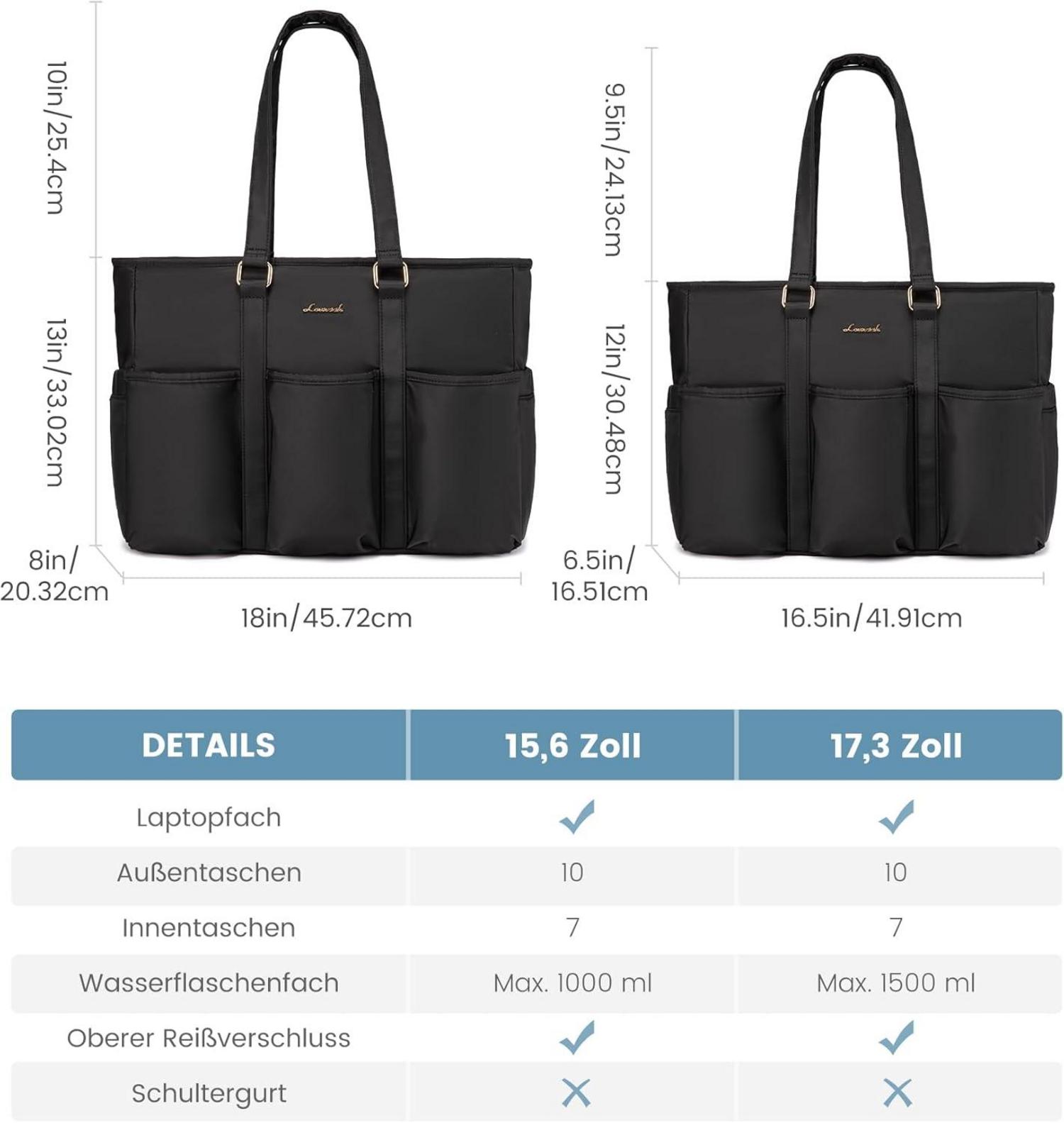 Lovevook Laptoptasche Damen 15,6 Zoll Schwarz Nylon - Wasserdichte Aktentasche & Shopper Bag