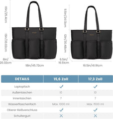 Lovevook Laptoptasche Damen 15,6 Zoll Schwarz Nylon - Wasserdichte Aktentasche & Shopper Bag