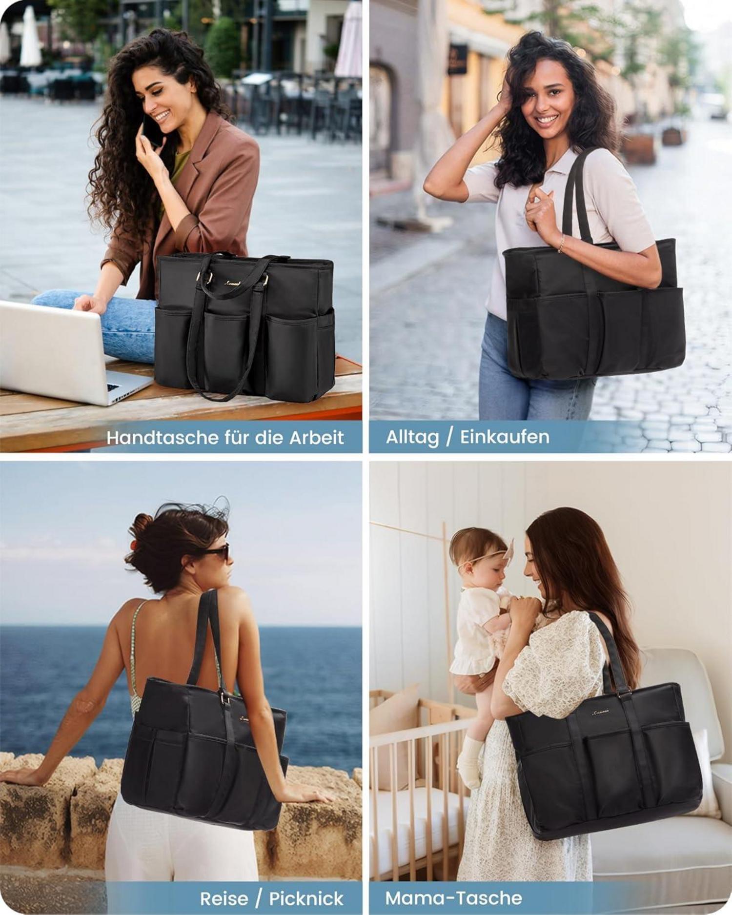 Laptoptasche Damen 15,6 Zoll Schwarz Wasserdicht Nylon Business-Tasche