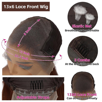 Rötlich braune lange gerade Perücke mit Lace Front 13x6