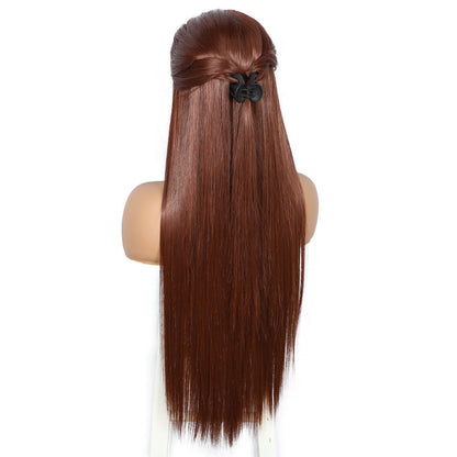 Rötlich braune lange gerade Perücke mit Lace Front 13x6