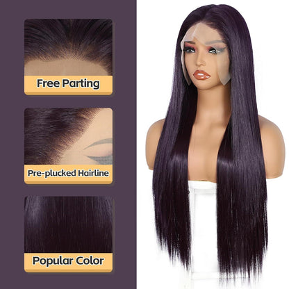 Lange Violette Gerade Perücke mit Lace Front 13x6 - 26 Zoll