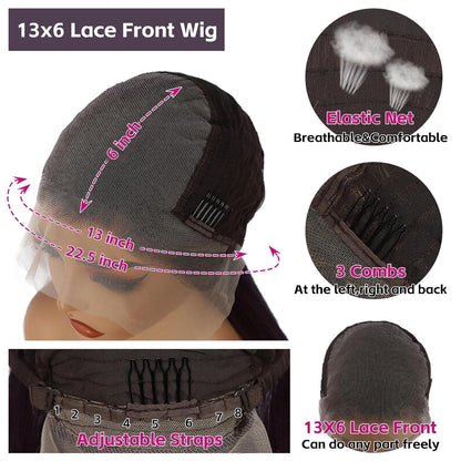 Lange Violette Gerade Perücke mit Lace Front 13x6 - 26 Zoll
