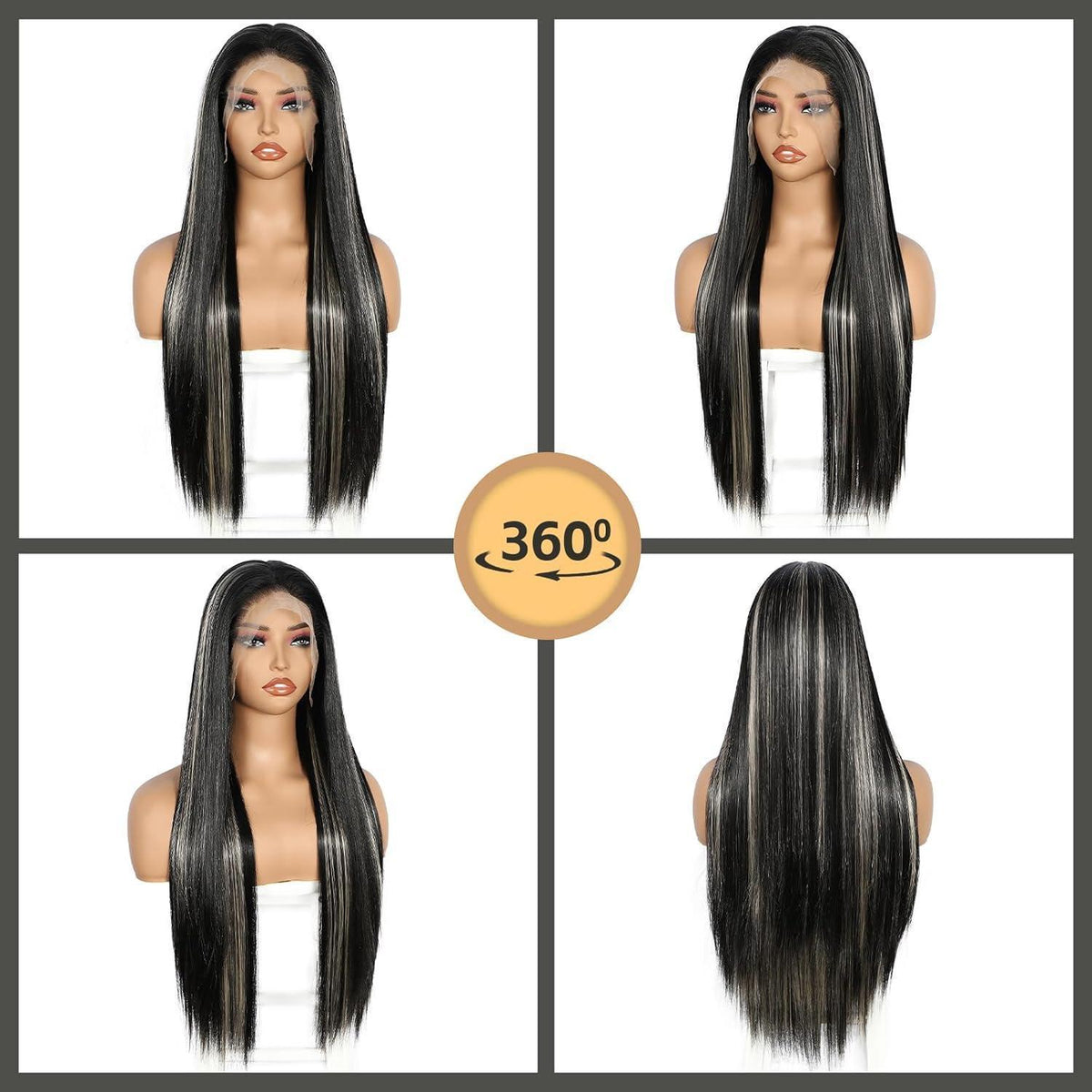 Lange gerade Perücke Schwarz Highlights 13x6 Lace Front Perücke