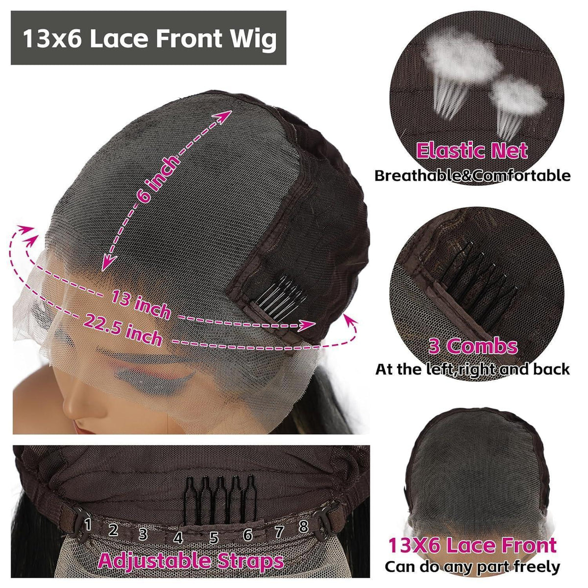 Lange gerade Perücke Schwarz Highlights 13x6 Lace Front Perücke