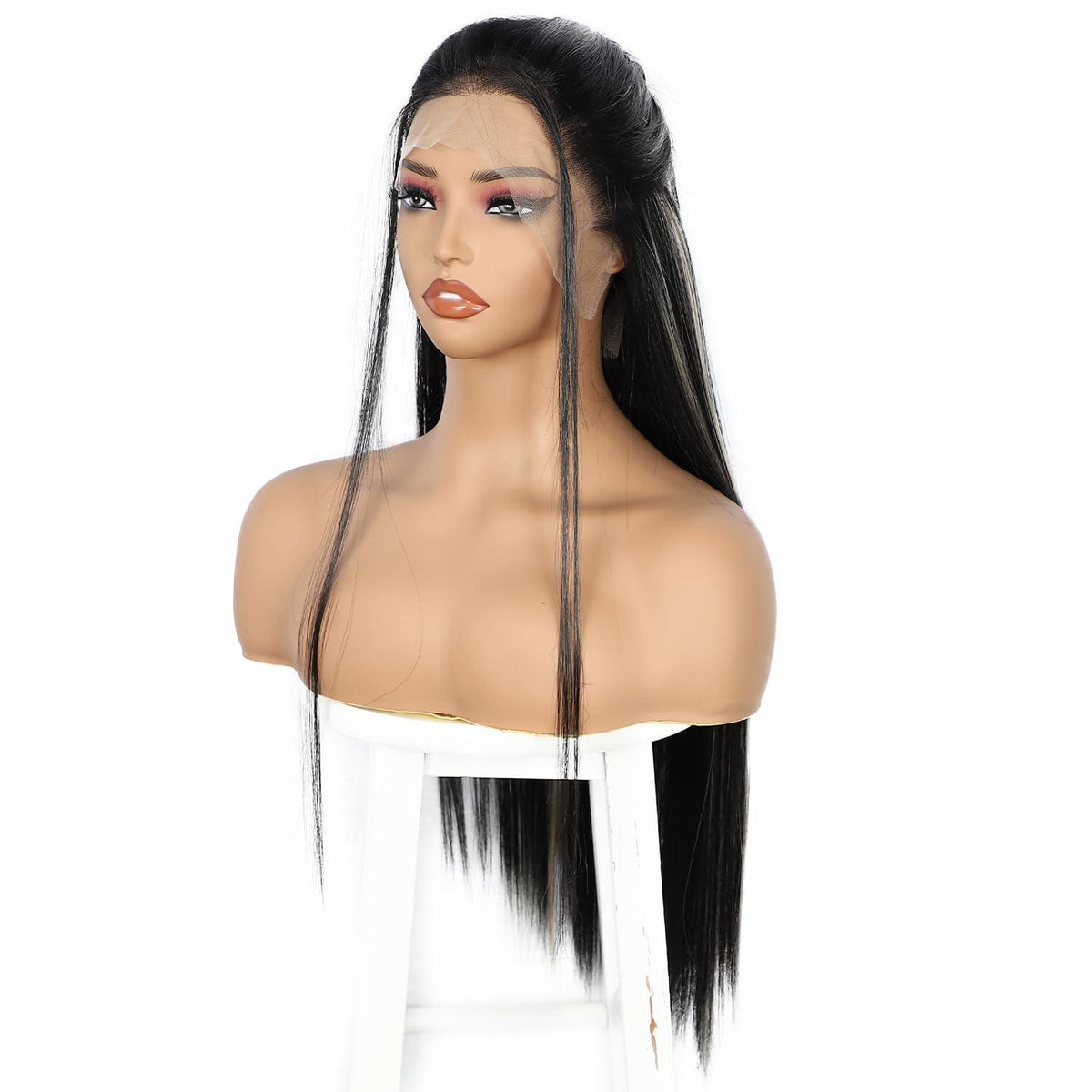 Lange gerade Perücke Schwarz Highlights 13x6 Lace Front Perücke