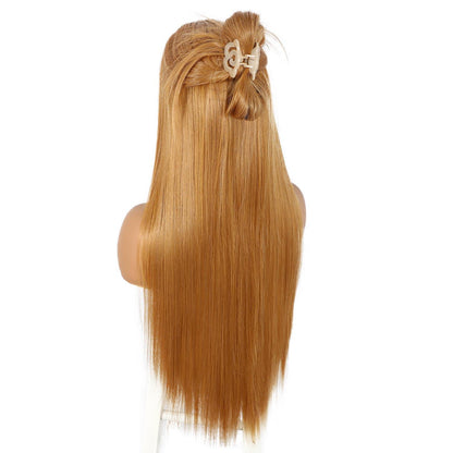 Lange Gerade Perücke 26 Zoll Gelbbraun Lace Front Synthetik