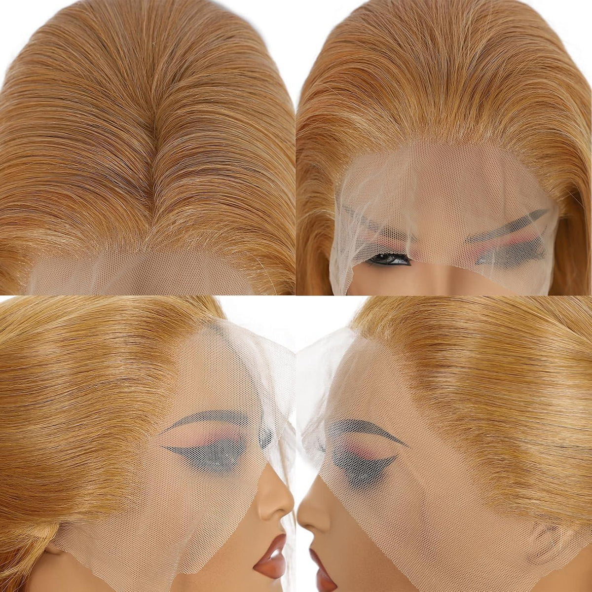 Lange Gerade Perücke 26 Zoll Gelbbraun Lace Front Synthetik