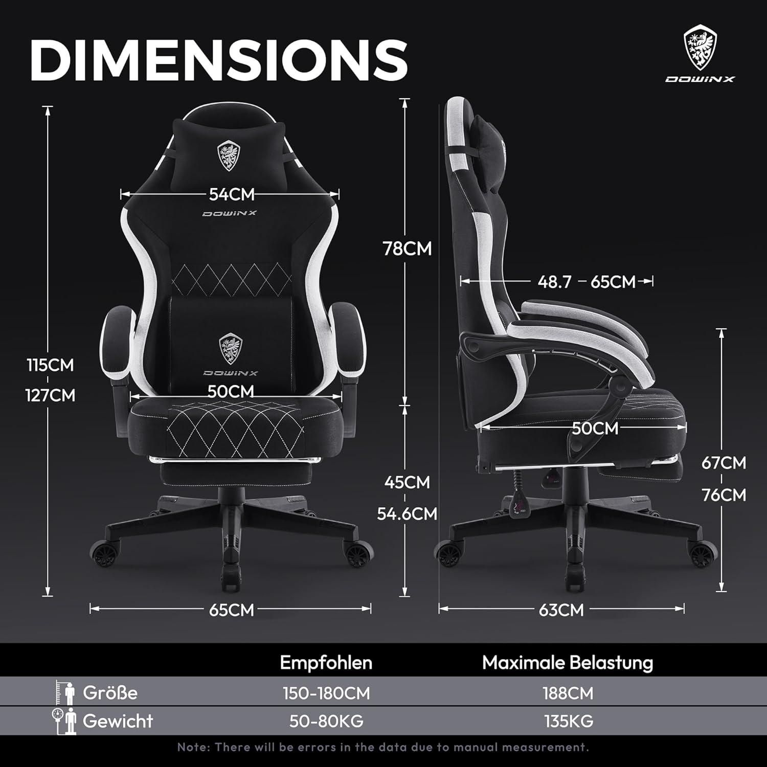 Ergonomischer Gaming Stuhl mit Massage & Fußstütze, Schwarz