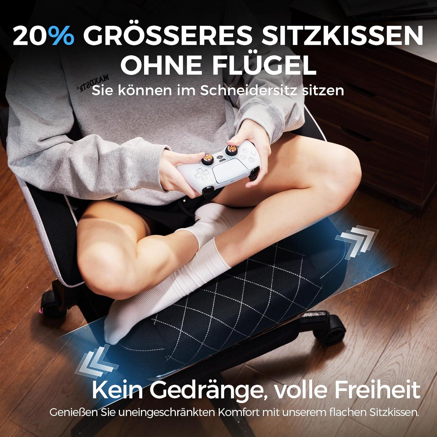 Ergonomischer Gaming Stuhl mit Massage und Fußstütze, Schwarz