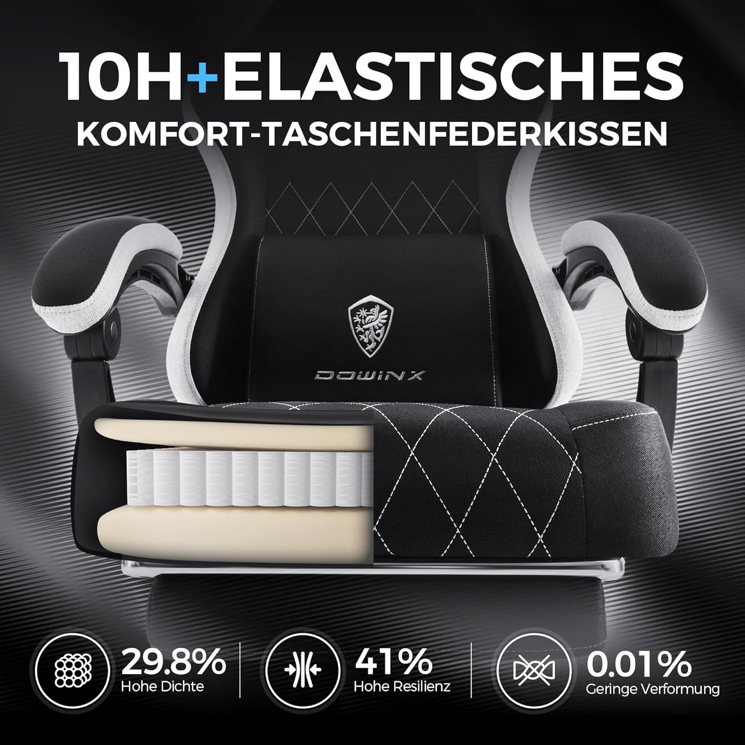 Gaming Stuhl Stoff Schwarz Bürostuhl mit Massage-Lendenstütze