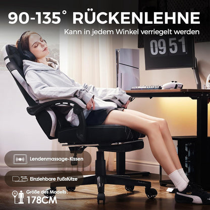 Ergonomischer Gaming Stuhl Stoff Schwarz mit Massage