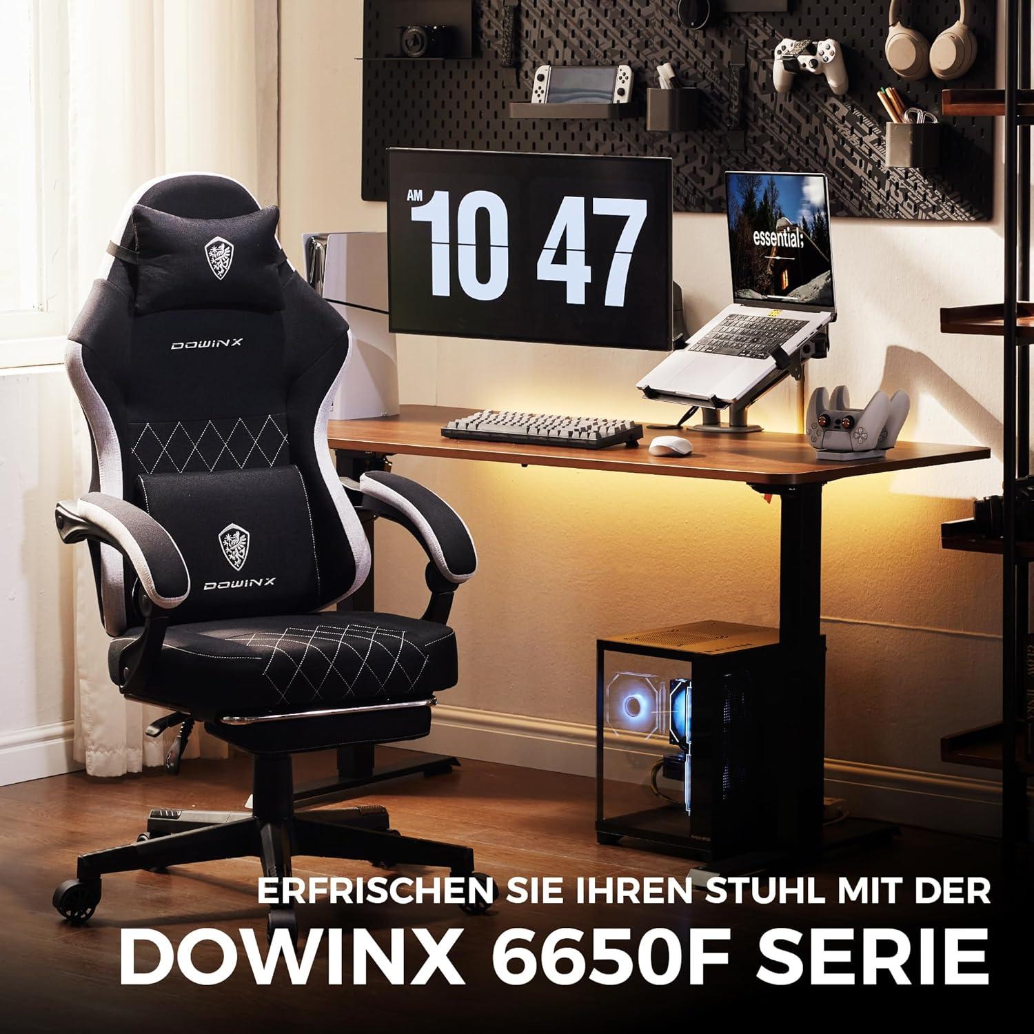 Dowinx Gaming Stuhl Stoff mit Frühling Kissen und Massage Schwarz