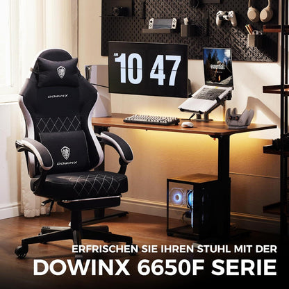Dowinx Gaming Stuhl Stoff mit Frühling Kissen und Massage Schwarz