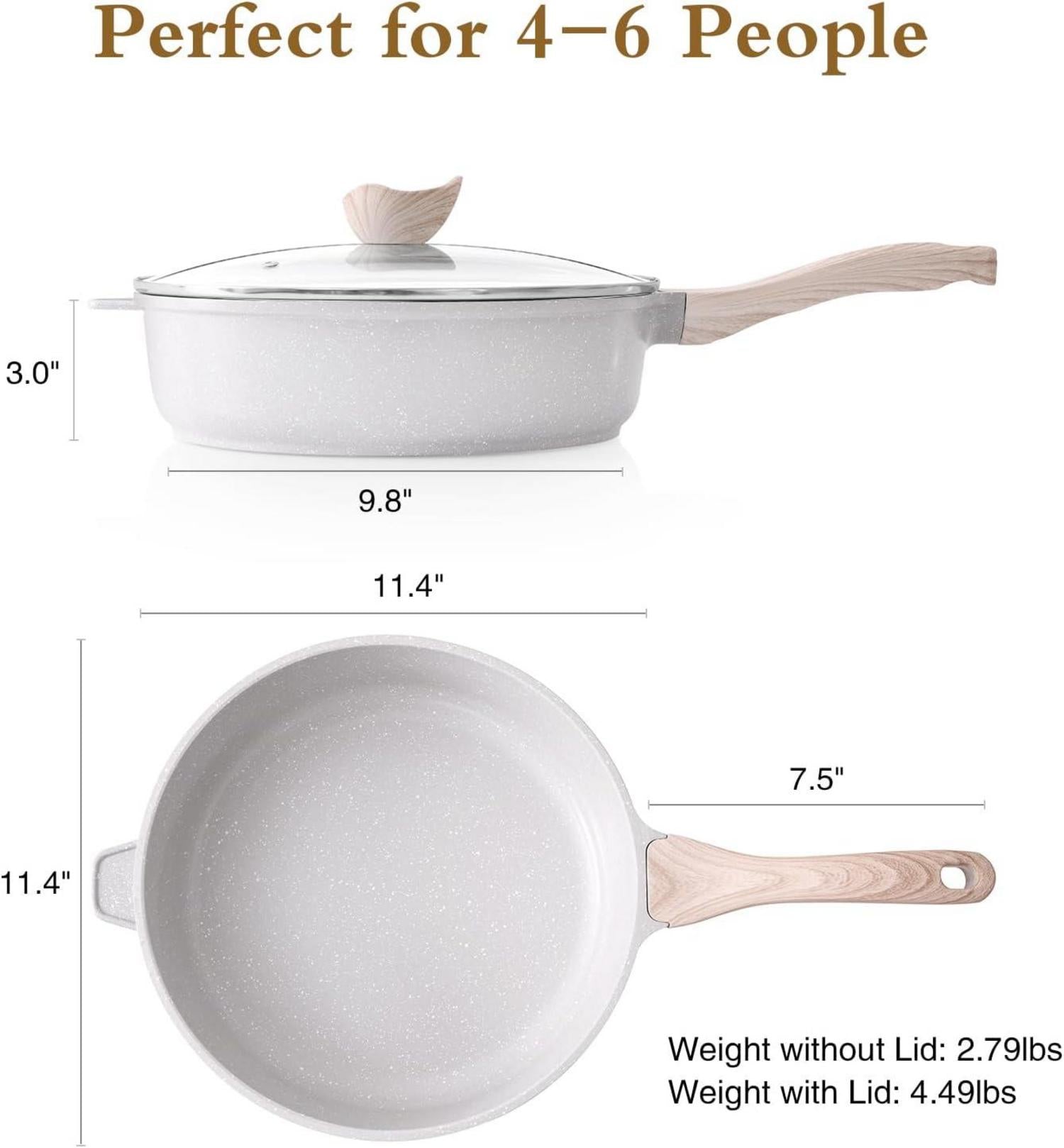 Keramik Bratpfanne 28 cm Induktion Antihaft mit Deckel und Holzgriff