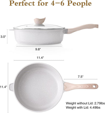 Keramik Bratpfanne 28 cm Induktion Antihaft mit Deckel und Holzgriff