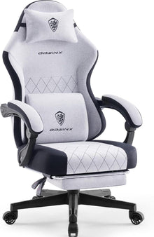 Ergonomischer Gaming Stuhl mit Lendenmassage und Fußstütze, Grau