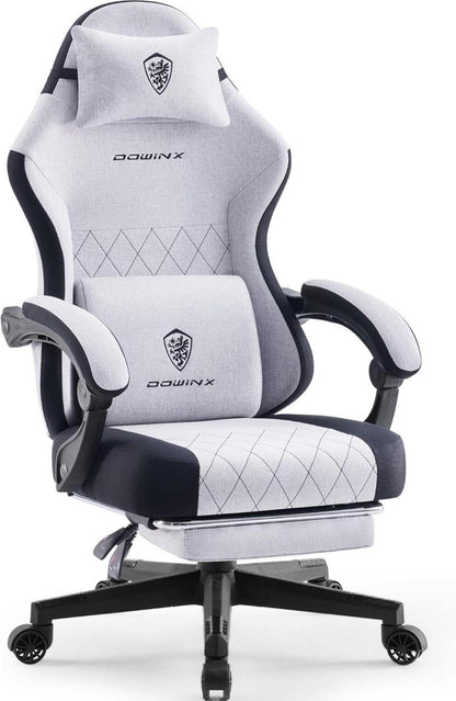 Ergonomischer Gaming Stuhl mit Lendenmassage und Fußstütze, Grau