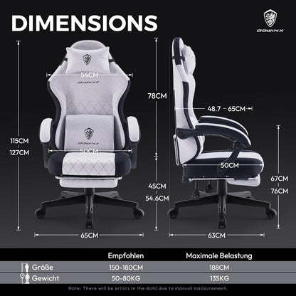 Ergonomischer Gaming Stuhl Stoff mit Massage und Fußstütze